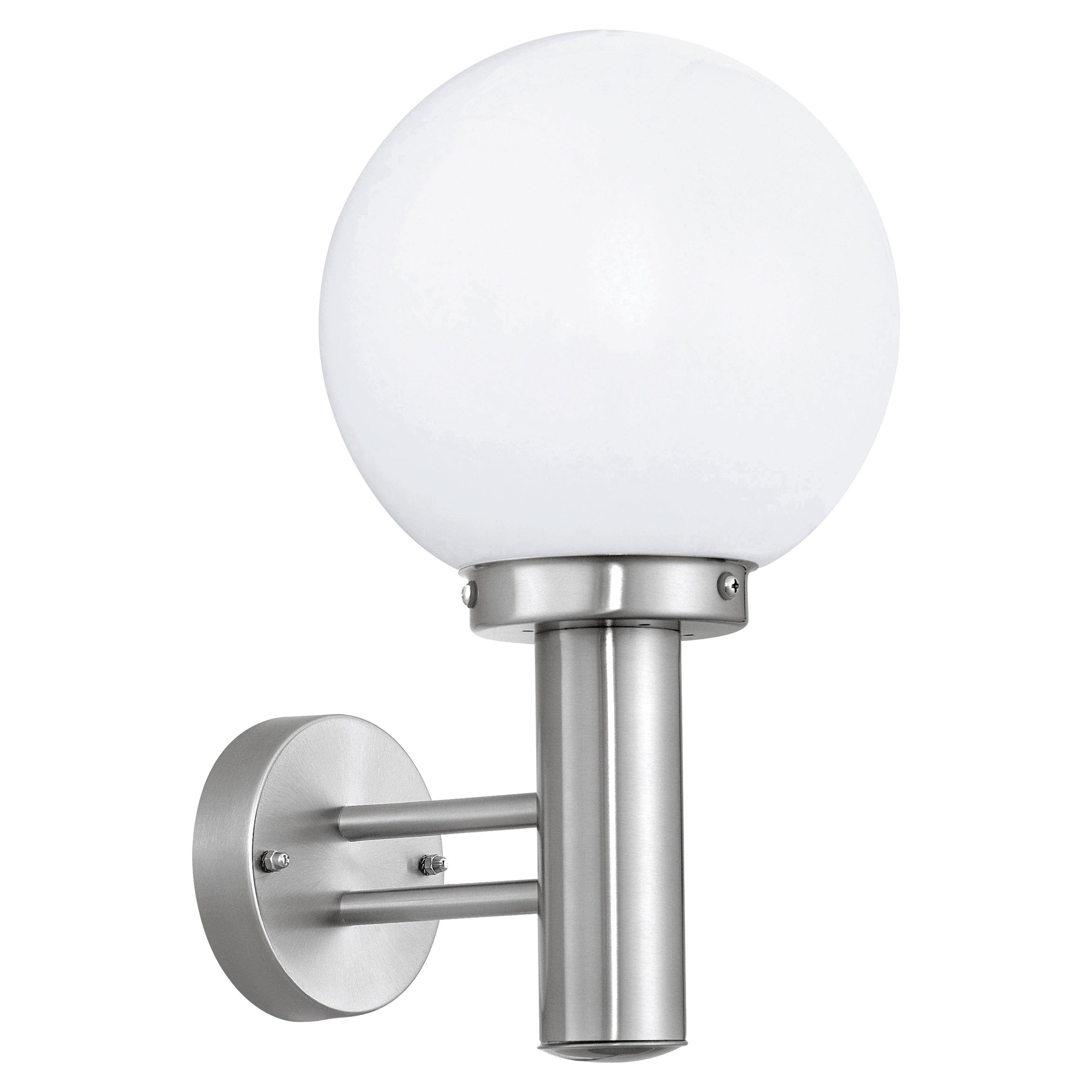 IP44 Outdoor Wall Light Stainless Steel Orb Shade 1x 60W E27 Bulb Porch Lamp - image 1