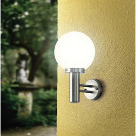 IP44 Outdoor Wall Light Stainless Steel Orb Shade 1x 60W E27 Bulb Porch Lamp - thumbnail 3
