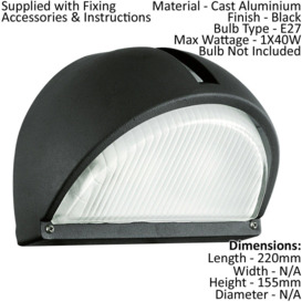 IP44 Outdoor Wall Light Black Aluminium 1 x 40W E27 Bulb Porch Lamp - thumbnail 2