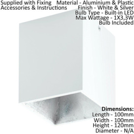 Wall / Ceiling Light White & Silver Square Downlight 3.3W Built in LED - thumbnail 2