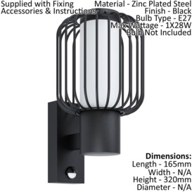 IP44 Outdoor Wall Light & PIR Sensor Black Zinc Steel 1 x 28W E27 Bulb - thumbnail 2
