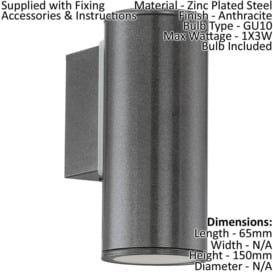IP44 Outdoor Wall Light Anthracite Zinc Plated Steel 1 x 3W GU10 Bulb - thumbnail 2