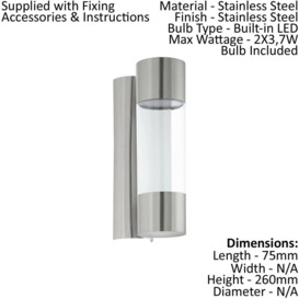 IP44 Outdoor Wall Light Stainless Steel / Glass 3.7W Built in LED Porch Lamp - thumbnail 2