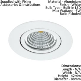 Wall / Ceiling Flush Downlight White Recess Spotlight 6W Built in LED - thumbnail 2