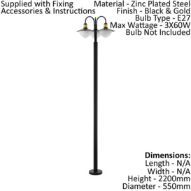 IP44 Outdoor Bollard Light Black & Gold Curved Lamp Post 3 x 60W E27 Bulb - thumbnail 2