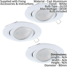 3 PACK Flush Ceiling Downlight White Aluminium Round Spotlight 5W GU10 Bulb - thumbnail 2