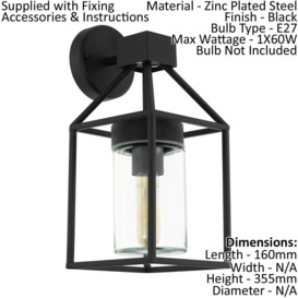 IP44 Outdoor Wall Light Black & Square Glass shade 1x 60W E27 Bulb Porch Lamp - thumbnail 2