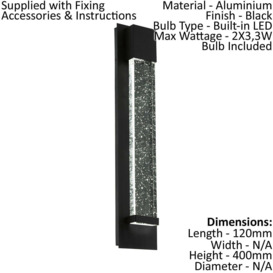 IP44 Outdoor Wall Light Black Long Bubble Glass 3.3W Built in LED Porch Lamp - thumbnail 2