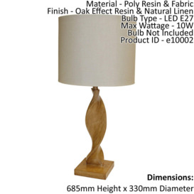 Table Lamp Oak Effect Resin & Natural Linen 10W LED E27 Base & Shade - thumbnail 2