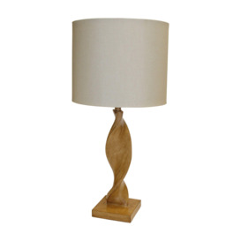 Table Lamp Oak Effect Resin & Natural Linen 10W LED E27 Base & Shade - thumbnail 1
