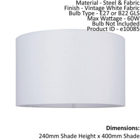 Straight Sided Cylinder Lamp Shade Vintage White Fabric 60W E27 or B22 GLS - thumbnail 2