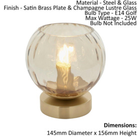 Table Lamp - Satin Brass Plate & Champagne Lustre Glass - 25W E14 golf - thumbnail 2