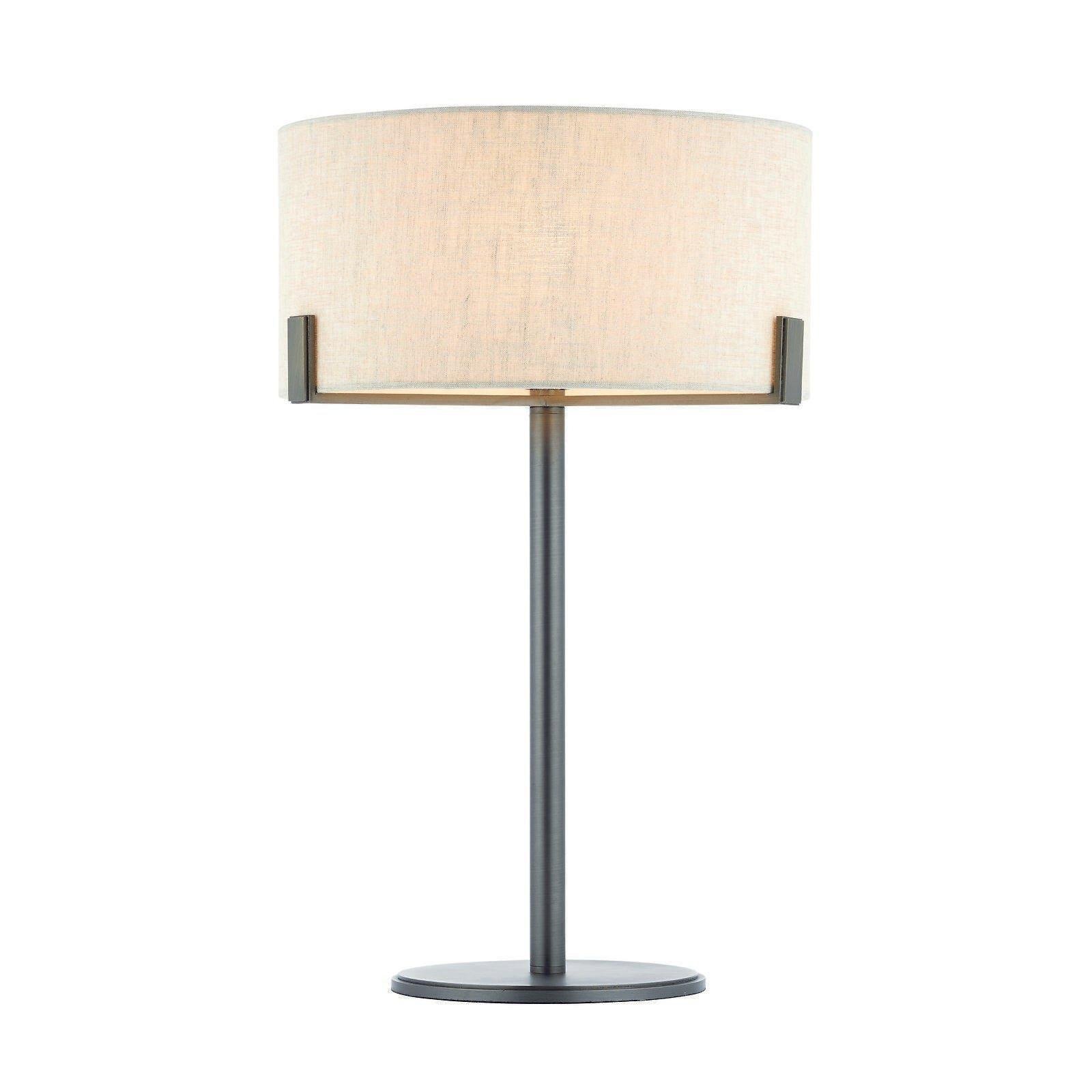 Table Lamp Brushed Bronze Plate & Natural Linen 60W E27 GLS Base & Shade - image 1