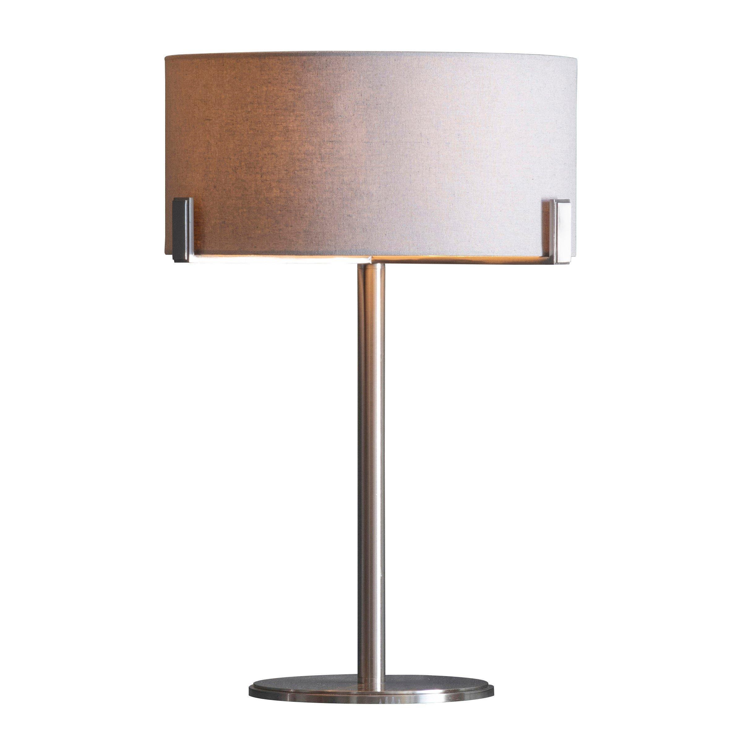 Table Lamp Satin Nickel Plate & Slate Grey Fabric 10W LED E27 Base & Shade - image 1
