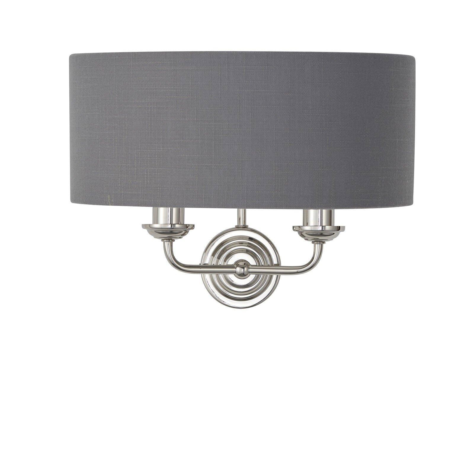 Wall Light - Bright Nickel Plate & Charcoal Fabric - 2 x 40W E14 - Dimmable - image 1