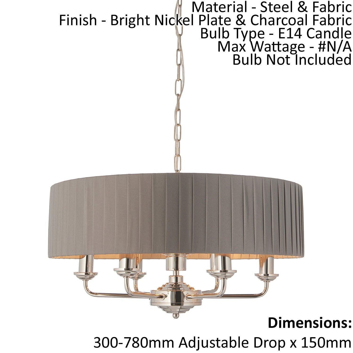 Ceiling Pendant Light - Bright Nickel & Charcoal Fabric - 6 x 40W E14 - e10245 - image 1