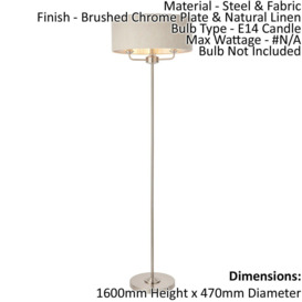 Floor Lamp Light - Brushed Chrome & Natural Linen - 3 x 40W E14  - Base & shade - thumbnail 2