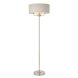 Floor Lamp Light - Brushed Chrome & Natural Linen - 3 x 40W E14  - Base & shade - thumbnail 1