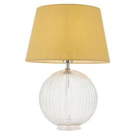 Table Lamp Clear Ribbed Glass & Yellow Cotton 40W E27 GLS Base & Shade