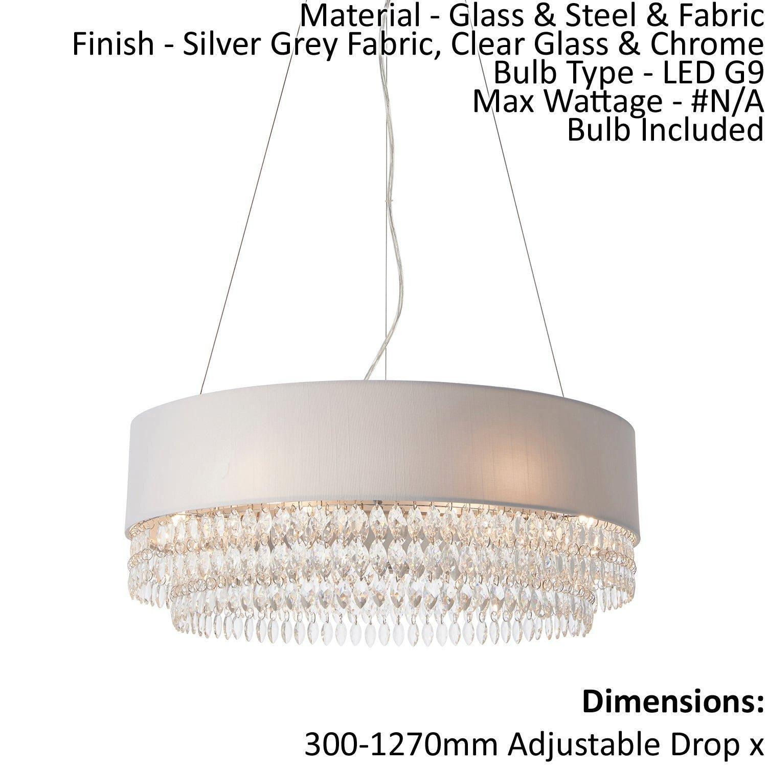 Ceiling Pendant Light - Silver Grey Fabric / Clear Glass & Chrome - 6x2.5W G9 - image 1