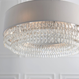 Ceiling Pendant Light - Silver Grey Fabric / Clear Glass & Chrome - 6x2.5W G9 - thumbnail 3