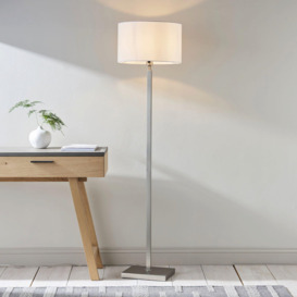 Floor Lamp Light Matt Nickel & Vintage White Fabric 60W E27 Base & Shade - thumbnail 3