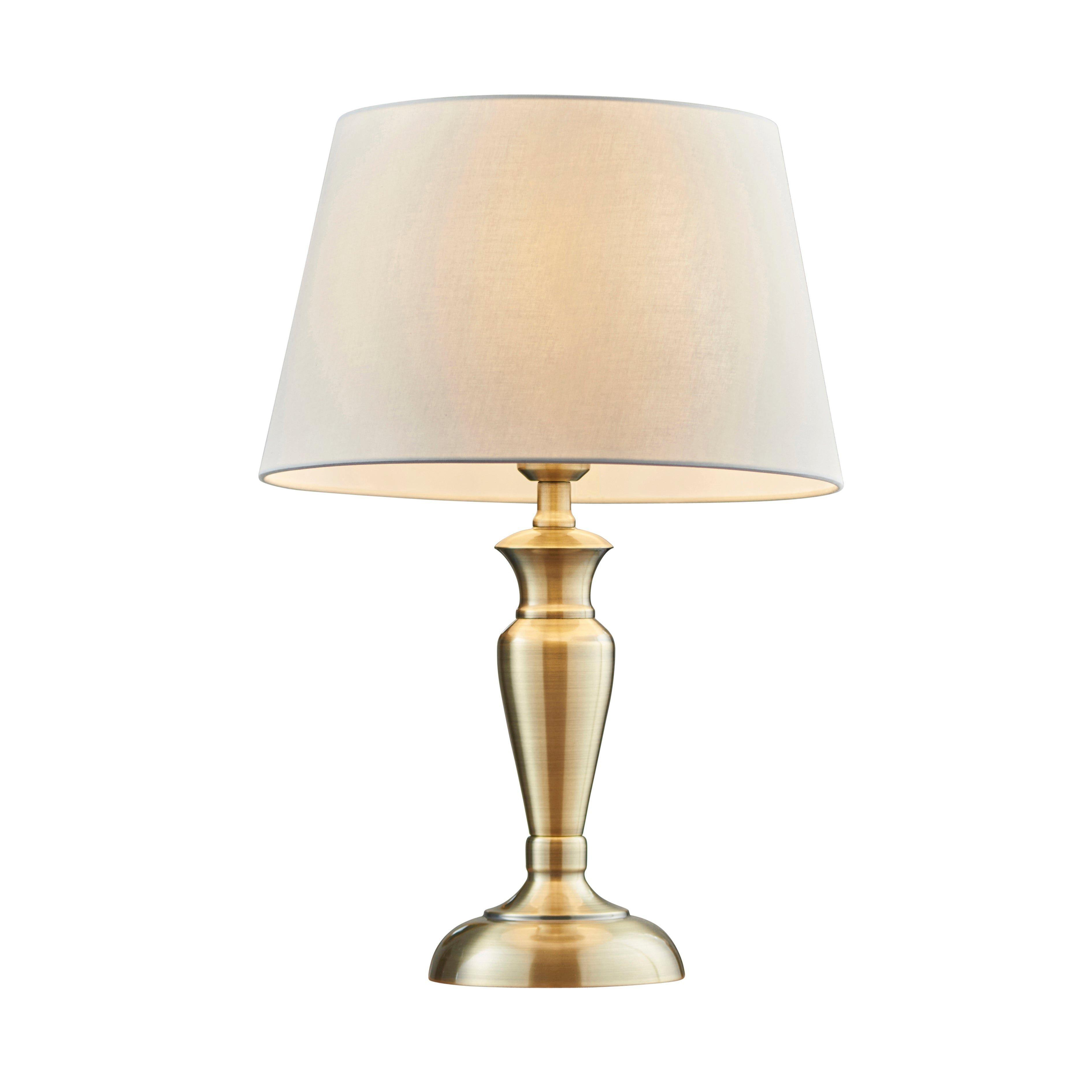 Table Lamp Antique Brass & Pale Grey Cotton 60W E27 Base & Shade e10518 - image 1