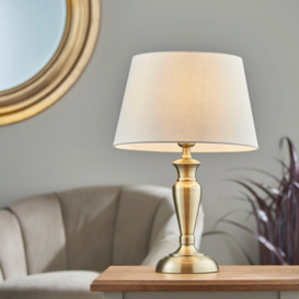 Table Lamp Antique Brass & Pale Grey Cotton 60W E27 Base & Shade e10518 - thumbnail 3