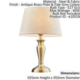 Table Lamp Antique Brass & Pale Grey Cotton 60W E27 Base & Shade e10518 - thumbnail 2