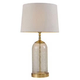 Table Lamp Solid Brass & Natural Linen 60W E27 Bedside Light Base & Shade