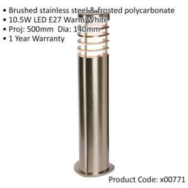 Modern Outdoor Bollard Light - 10.5W E27 LED - 500mm Height - Stainless Steel - thumbnail 2