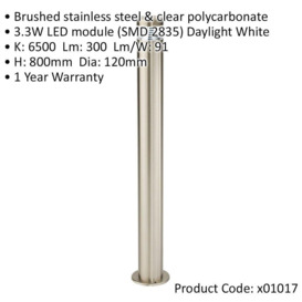 Stepped Outdoor Bollard Light - 3.3W LED Module - 800mm Height - Stainless Steel - thumbnail 2
