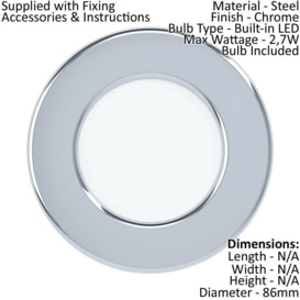 2 PACK Wall / Ceiling Flush Downlight Chrome Round Recess Spotlight 2.7W LED - thumbnail 2