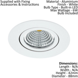 2 PACK Wall / Ceiling Flush Downlight White Recess Spotlight 6W Built in LED - thumbnail 2