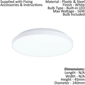 2 PACK Wall / Ceiling Light White Round Surface Moutned 240mm 16W LED - thumbnail 2
