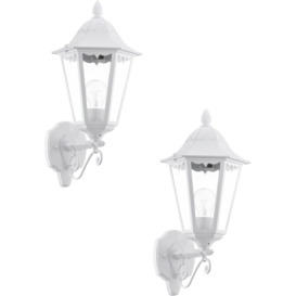 2 PACK IP44 Outdoor Wall Light White Traditional Lantern 60W E27 Porch Lamp Up - thumbnail 1