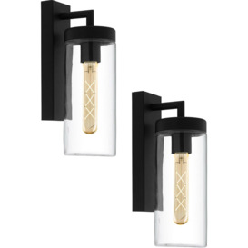 2 PACK IP44 Outdoor Wall Light Black & Clear Glass shade 60W E27 Porch Lamp