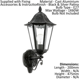 2 PACK IP44 Outdoor Wall Light Black & Silver Patina Up Lantern 1x 60W E27 - thumbnail 2