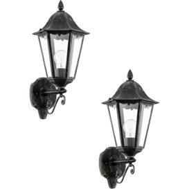 2 PACK IP44 Outdoor Wall Light Black & Silver Patina Up Lantern 1x 60W E27 - thumbnail 1