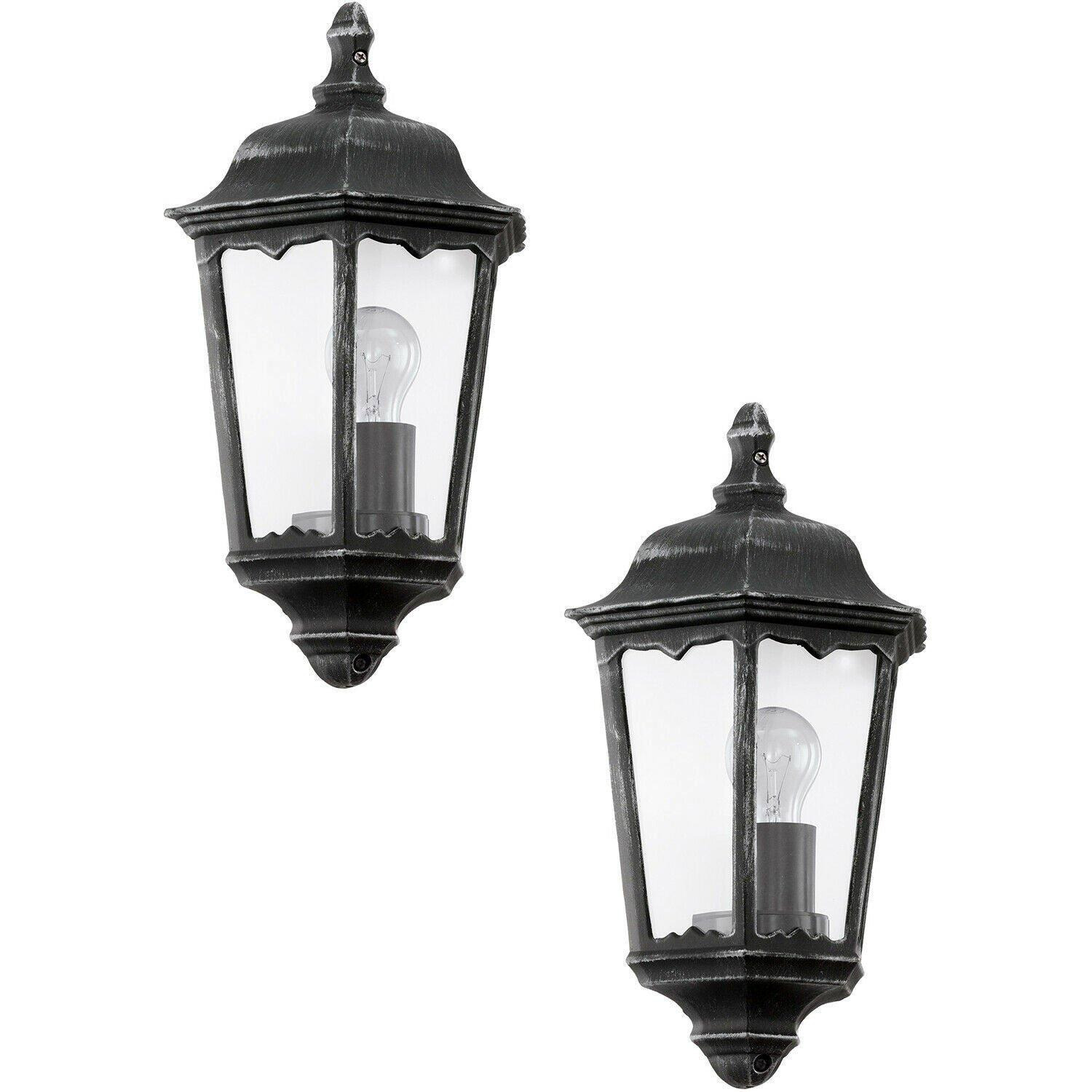2 PACK IP44 Outdoor Wall Light Black & Silver Patina Clear Glass 60W E27 - image 1