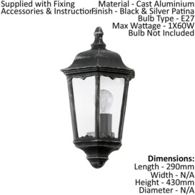 2 PACK IP44 Outdoor Wall Light Black & Silver Patina Clear Glass 60W E27 - thumbnail 2