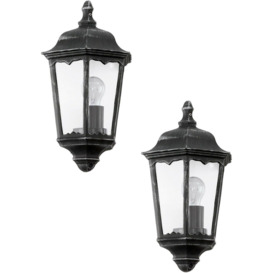 2 PACK IP44 Outdoor Wall Light Black & Silver Patina Clear Glass 60W E27 - thumbnail 1