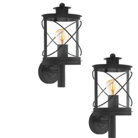 2 PACK IP44 Outdoor Wall Light Black Loop Lantern 1x 60W E27 Porch Lamp