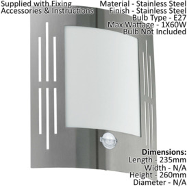 2 PACK IP44 Outdoor Wall Light & PIR Motion Sensor Stainless Steel 60W E27 - thumbnail 2