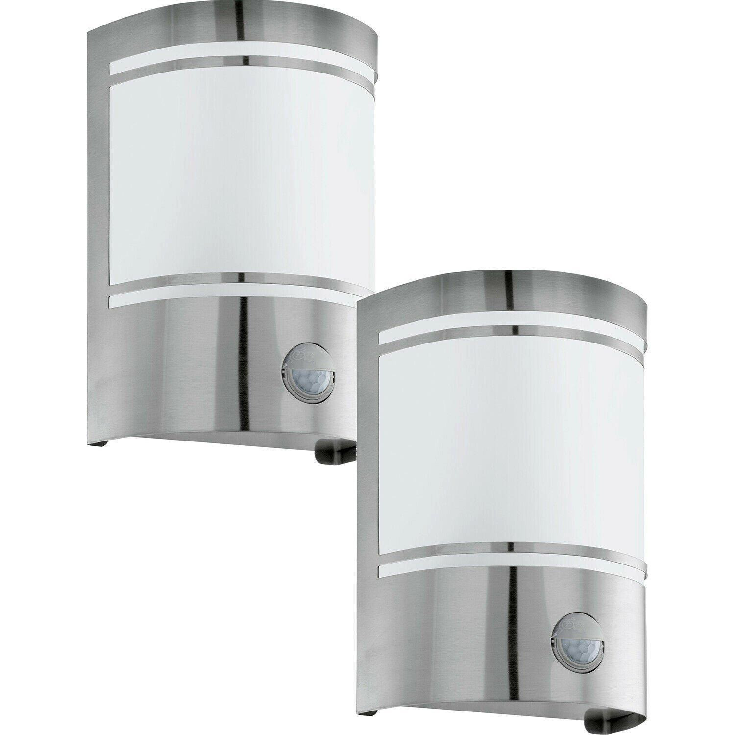 2 PACK IP44 Outdoor Wall Light & PIR Motion Sensor Stainless Steel 1x 40W E27 - image 1