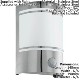 2 PACK IP44 Outdoor Wall Light & PIR Motion Sensor Stainless Steel 1x 40W E27 - thumbnail 2