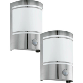 2 PACK IP44 Outdoor Wall Light & PIR Motion Sensor Stainless Steel 1x 40W E27 - thumbnail 1