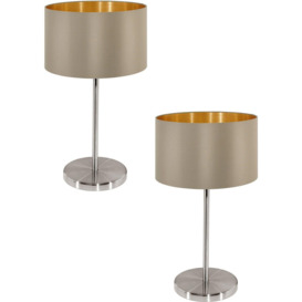 2 PACK Table Lamp Colour Satin Nickel Steel Shade Taupe Gold Fabric E27 1x60W