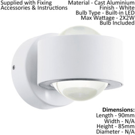 2 PACK IP44 Outdoor Wall Light White Aluminium Hoop Shade 2W LED Porch Lamp - thumbnail 2