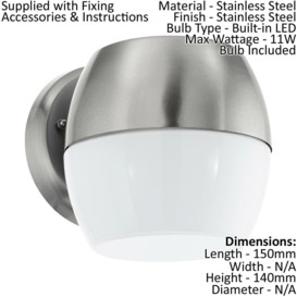 2 PACK IP44 Outdoor Wall Light Stainless Steel 11W Built in LED Porch Lamp - thumbnail 2